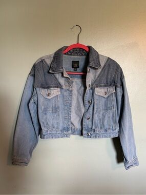 wild fable Two-Tone Light Blue Cropped Denim Jacket